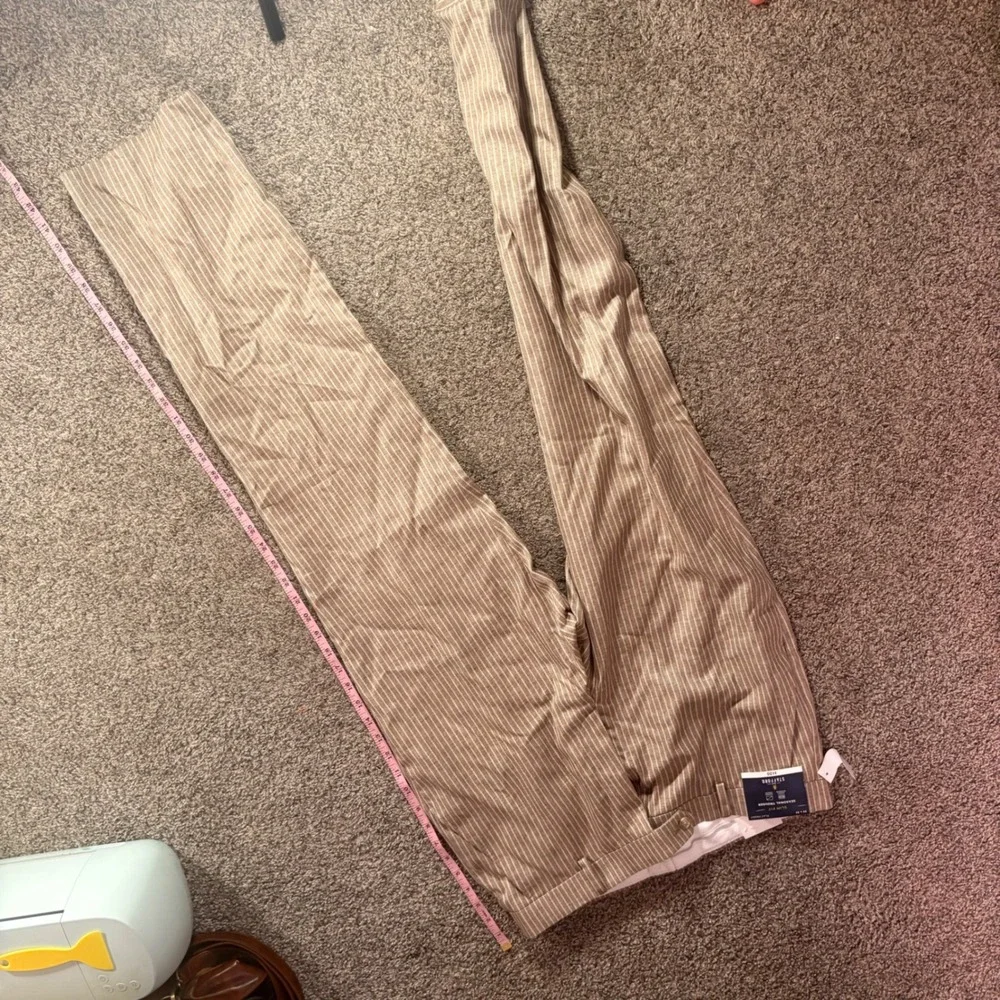 Stafford Seasonal Trouser Mens 34x32‎ Khaki New Striped Slim Fit Linen Blend
